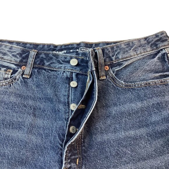 Old Navy O.G. Straight Jeans Button Fly Women Size 16 Denim High-Rise Stretch - Picture 7 of 12